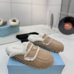 Prada Tan and White Women's Slippers